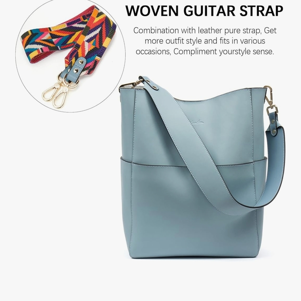 Stylish Sky Blue Leather Shoulder Bag - Picture 2 of 5